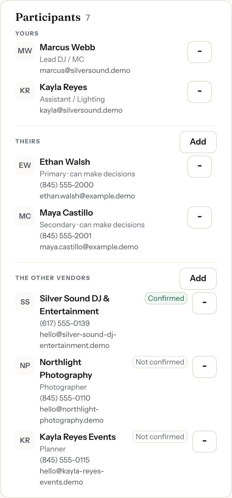 Vendors and subcontractors, properly separated in Zenvents360.