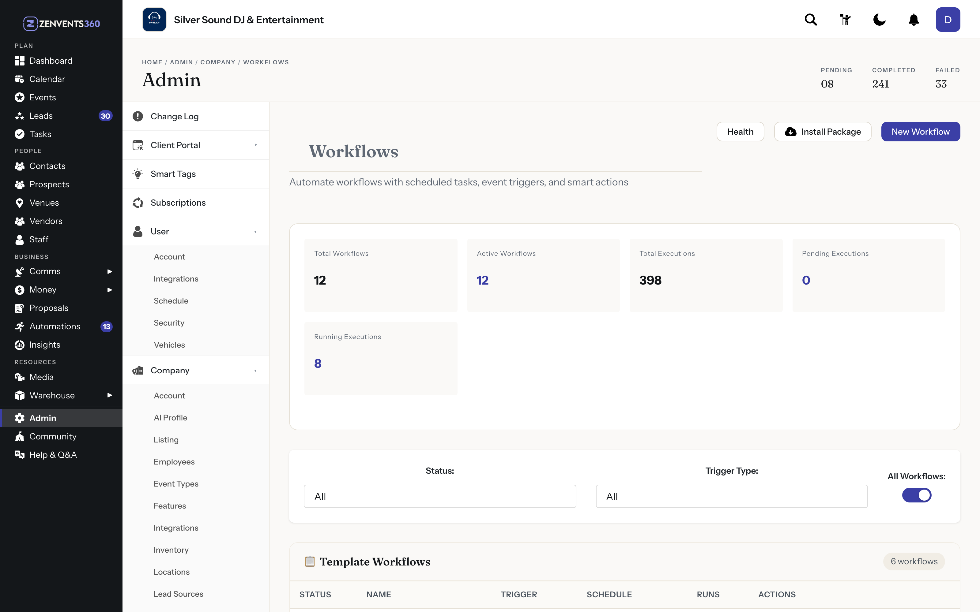 Workflow automations triggered by pipeline stage and timed waits.