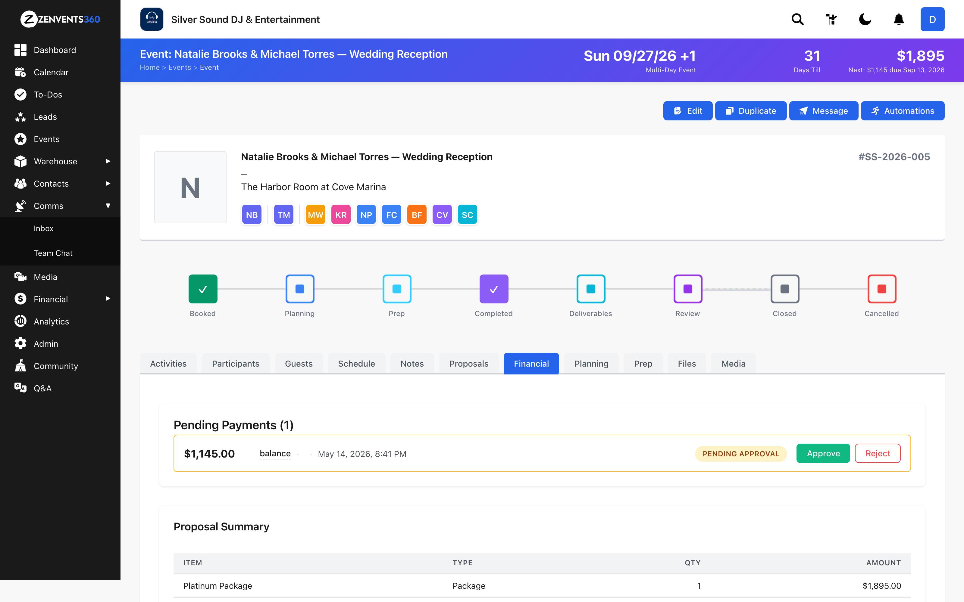 The previous Financial tab in Zenvents360